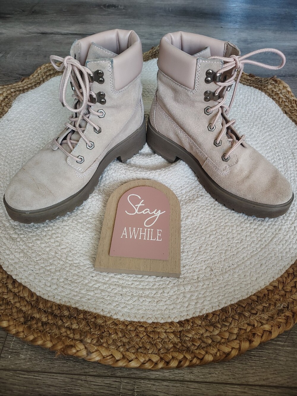 Timberland Light Pink Suede Carnaby Combat Boots